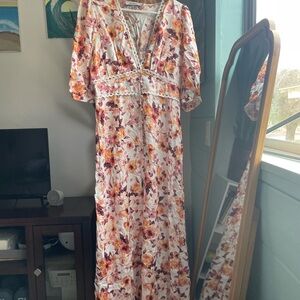 JustFab Floral Maxi Dress with Lace Detail